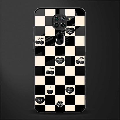 black cherries check pattern glass case for redmi note 9 image