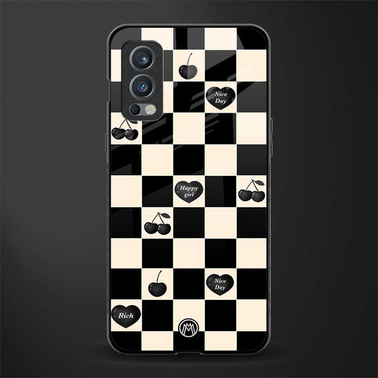 black cherries check pattern glass case for oneplus nord 2 5g image