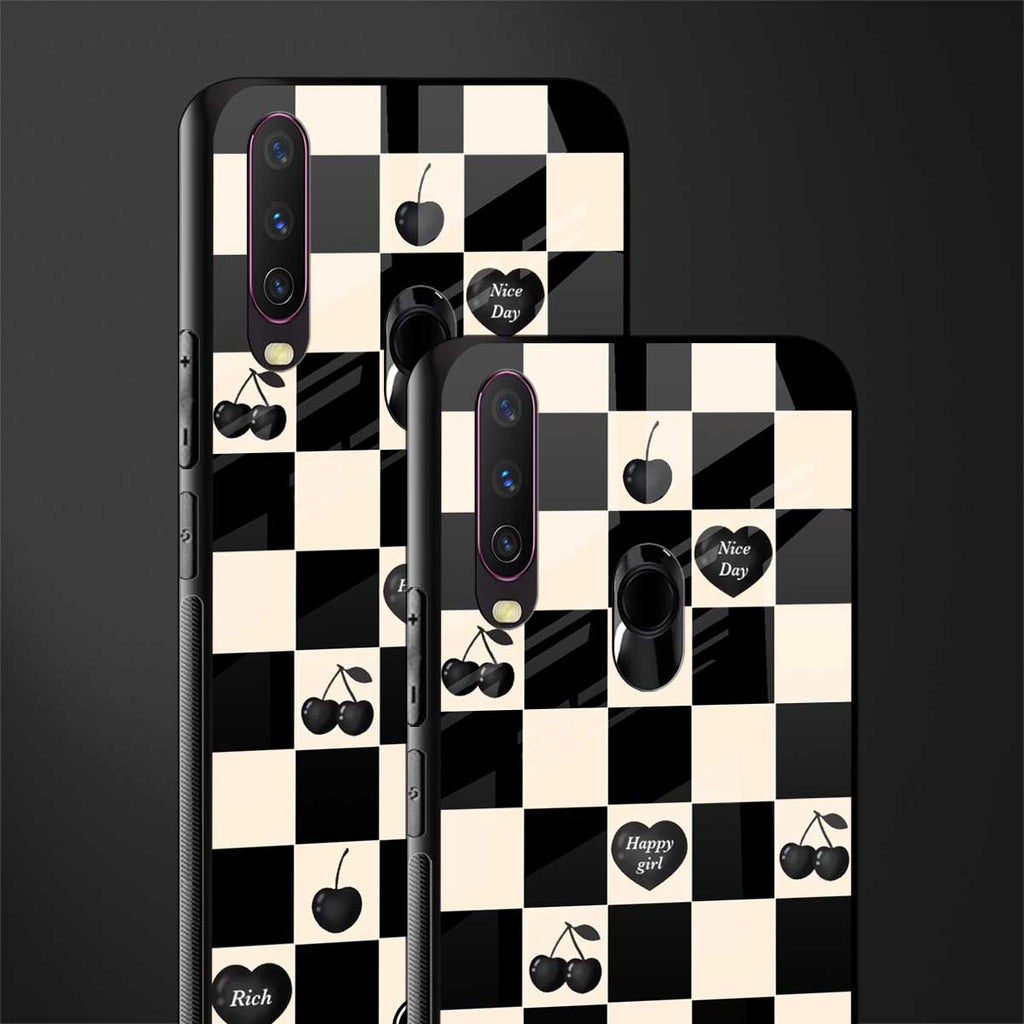 black cherries check pattern glass case for vivo y17 image-2