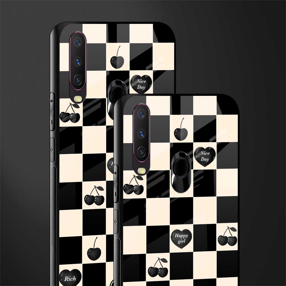 black cherries check pattern glass case for vivo y17 image-2