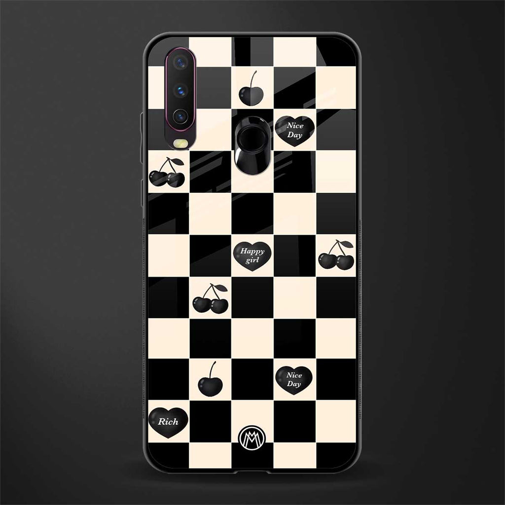 black cherries check pattern glass case for vivo y12 image