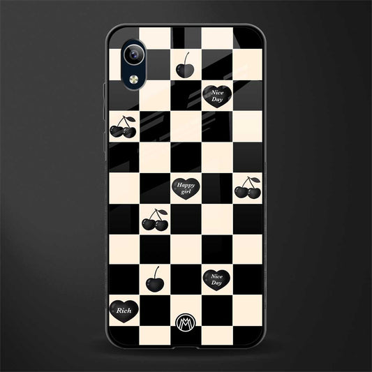 black cherries check pattern glass case for vivo y90 image