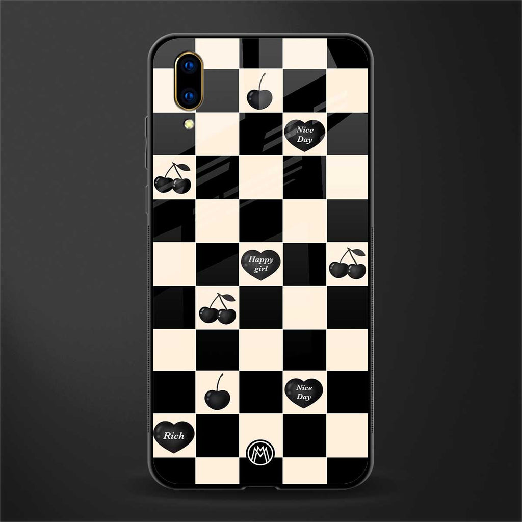 black cherries check pattern glass case for vivo v11 pro image