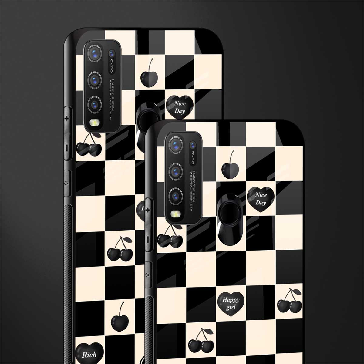 black cherries check pattern glass case for vivo y50 image-2