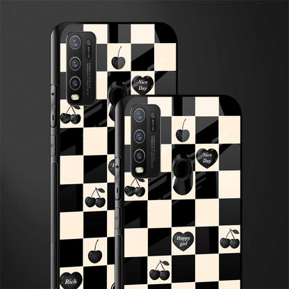black cherries check pattern glass case for vivo y50 image-2