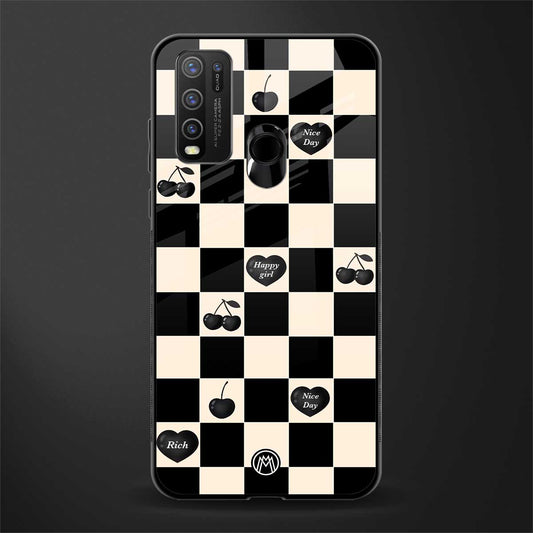 black cherries check pattern glass case for vivo y30 image
