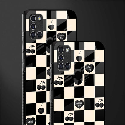 black cherries check pattern glass case for samsung galaxy a21s image-2