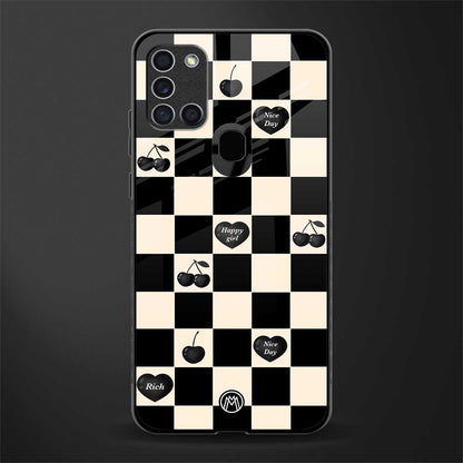 black cherries check pattern glass case for samsung galaxy a21s image