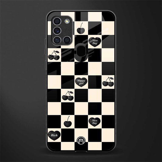 black cherries check pattern glass case for samsung galaxy a21s image