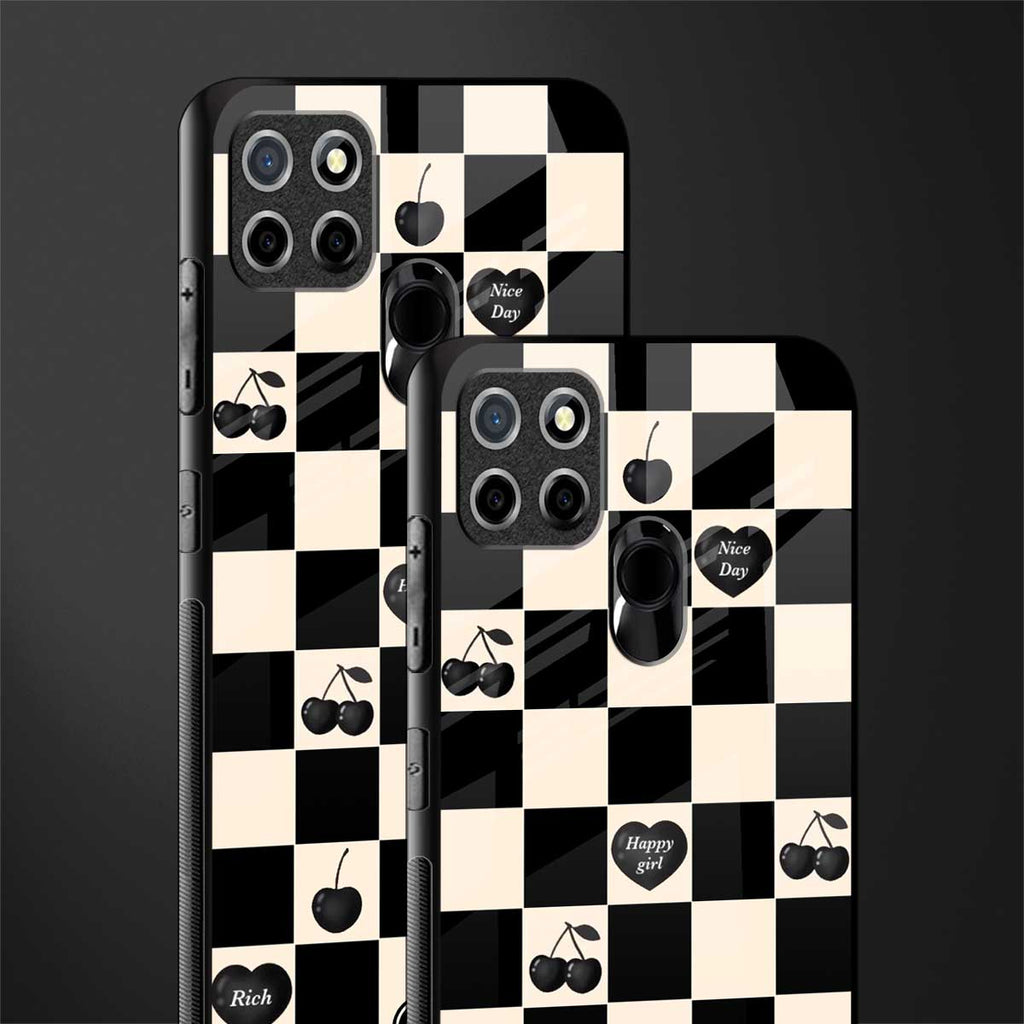 black cherries check pattern glass case for realme narzo 30a image-2