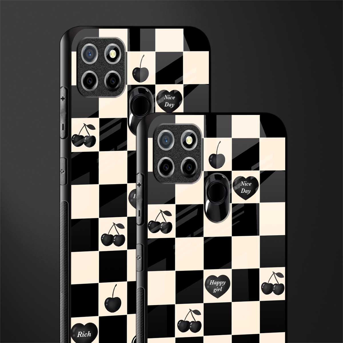 black cherries check pattern glass case for realme narzo 30a image-2