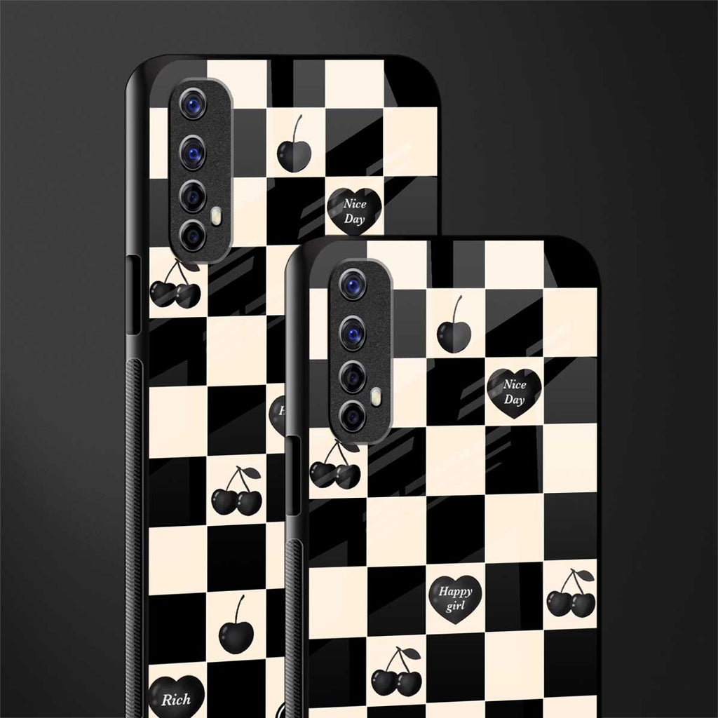 black cherries check pattern glass case for realme 7 image-2
