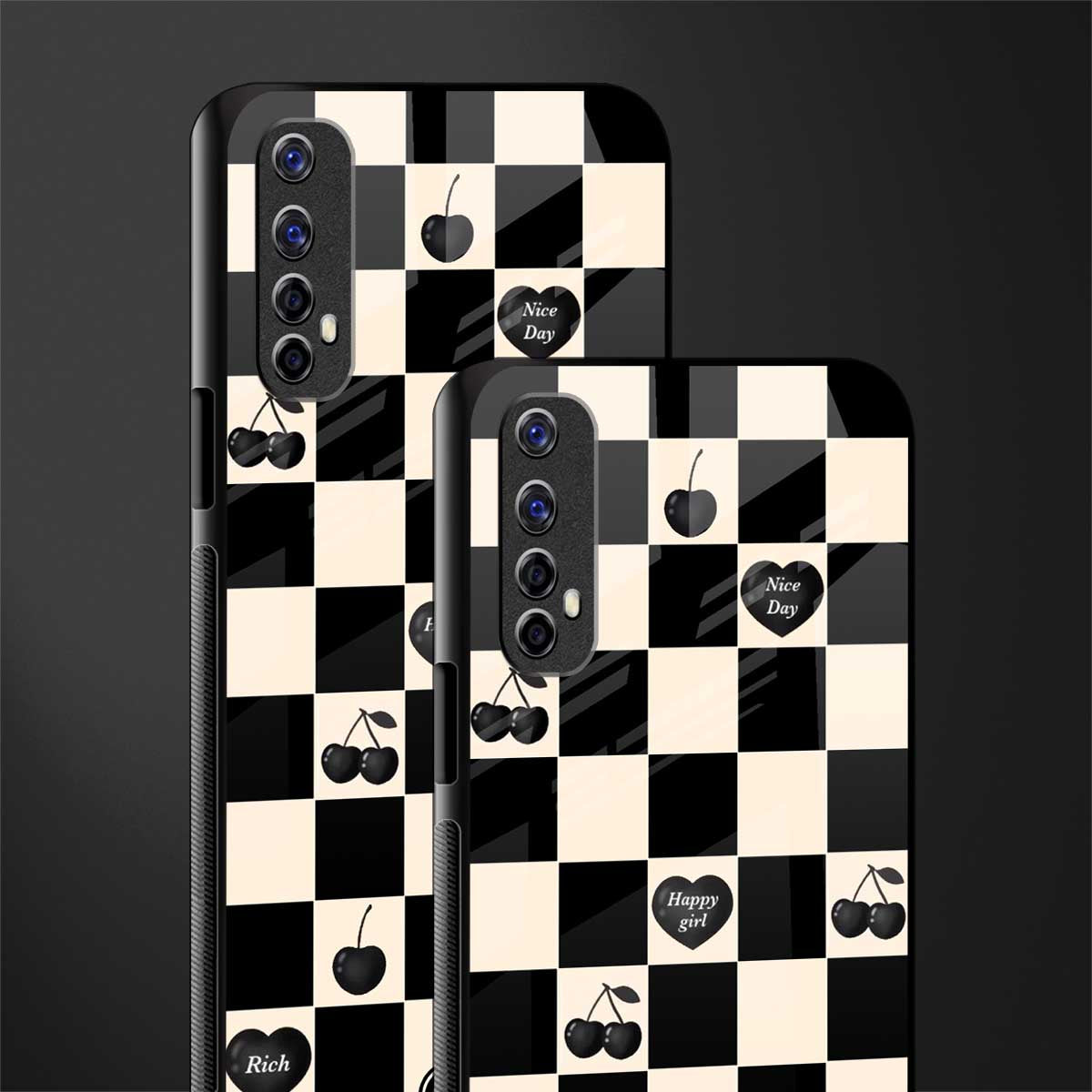 black cherries check pattern glass case for realme 7 image-2