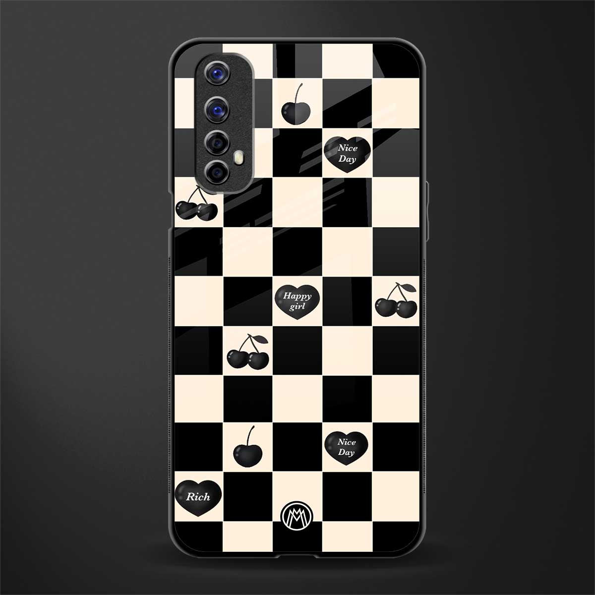 black cherries check pattern glass case for realme 7 image