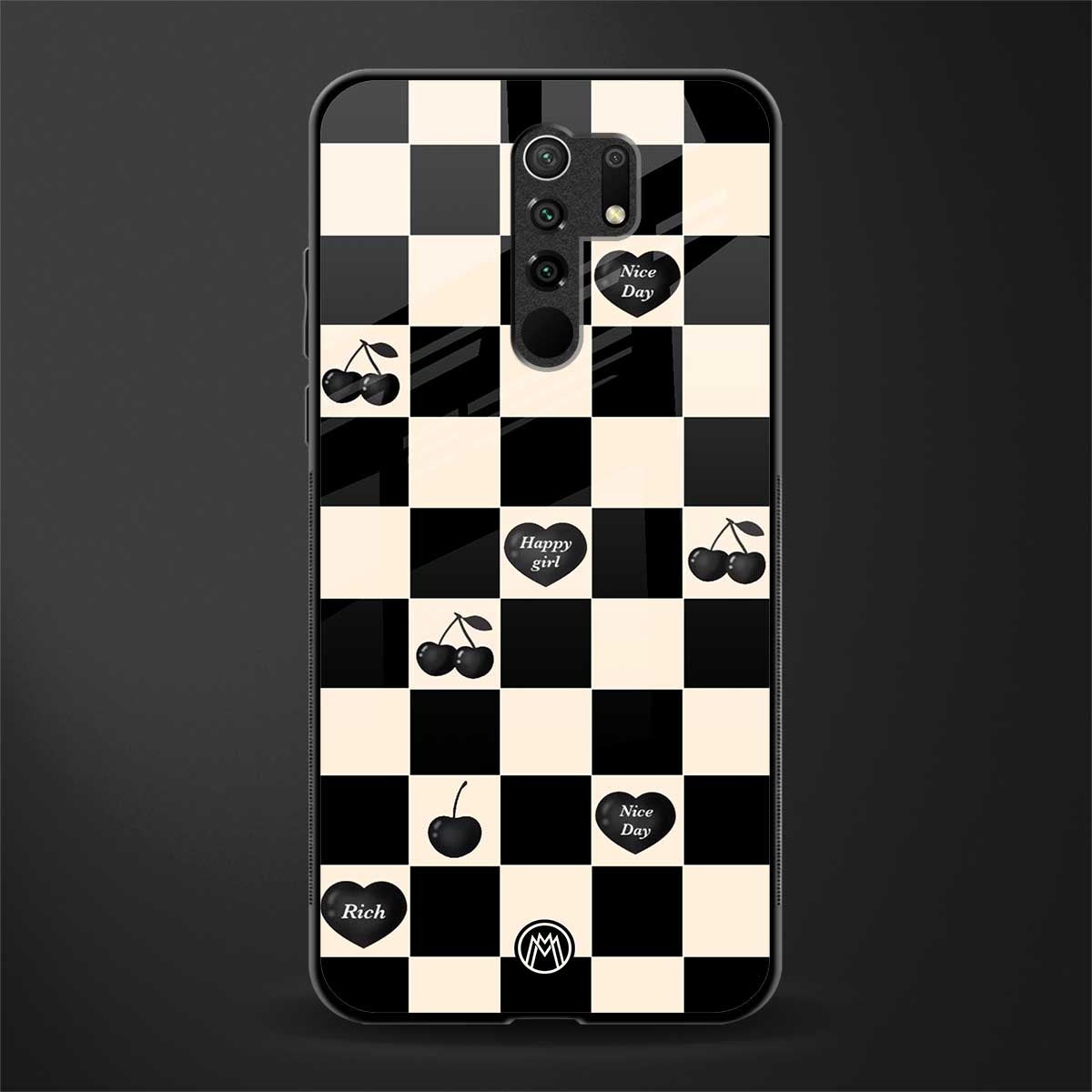 black cherries check pattern glass case for redmi 9 prime image