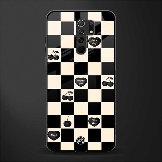 black cherries check pattern glass case for poco m2 reloaded image