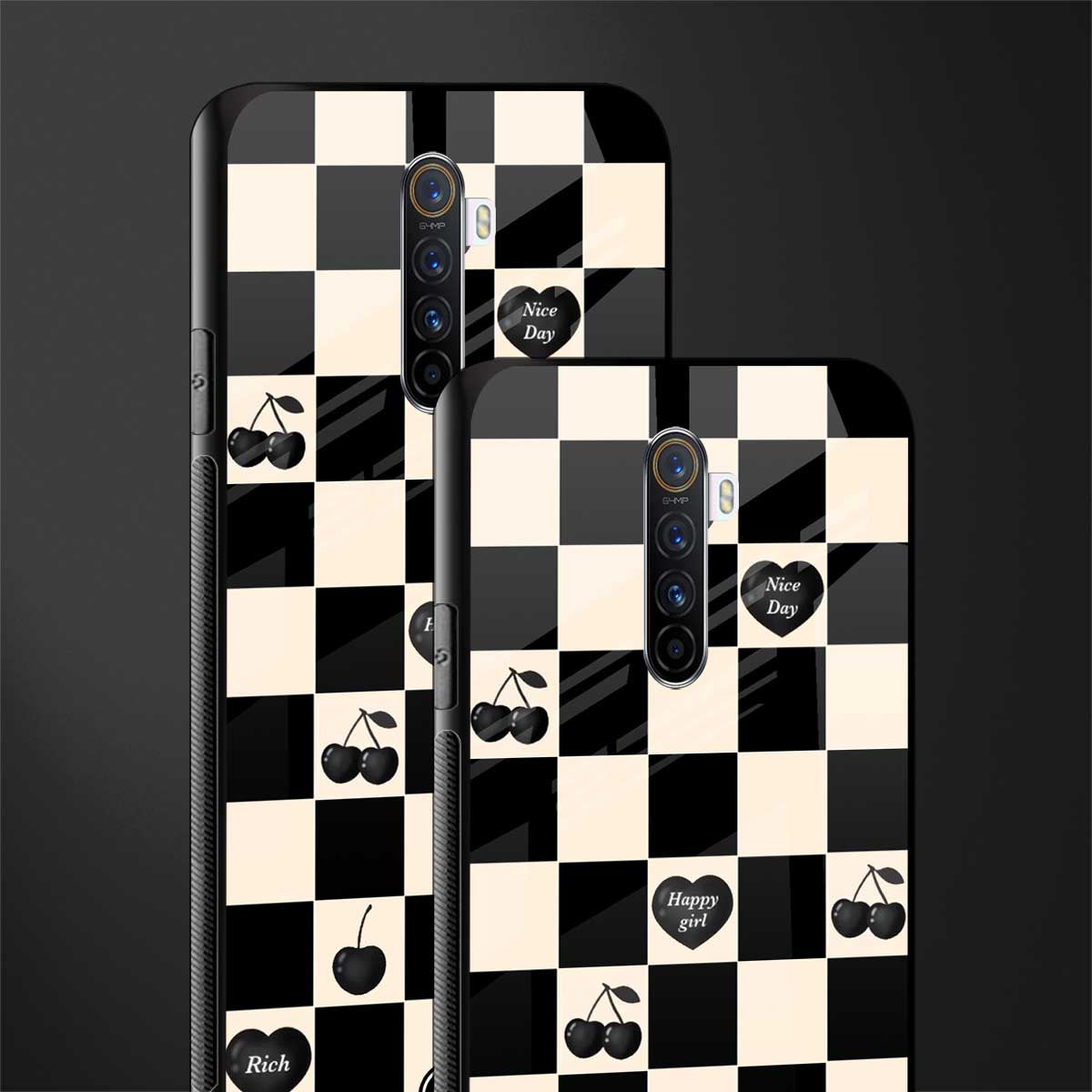 black cherries check pattern glass case for realme x2 pro image-2