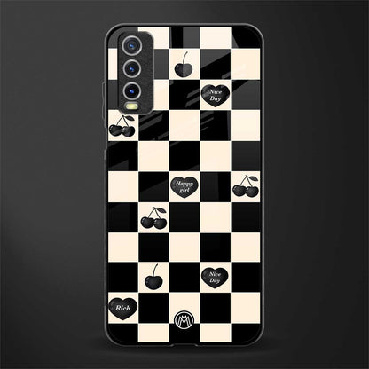 black cherries check pattern glass case for vivo y20i vivo y20t image