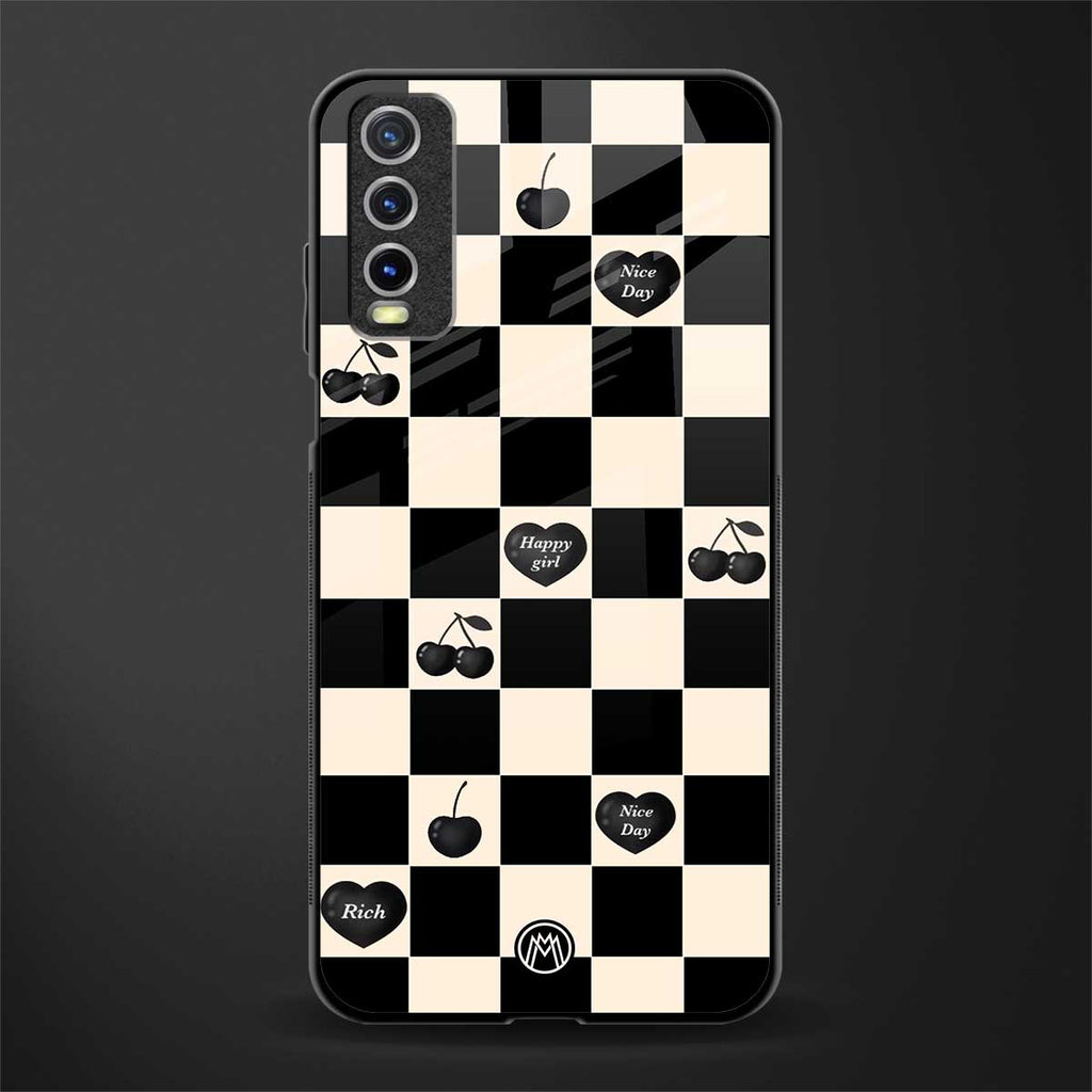 black cherries check pattern glass case for vivo y12s image