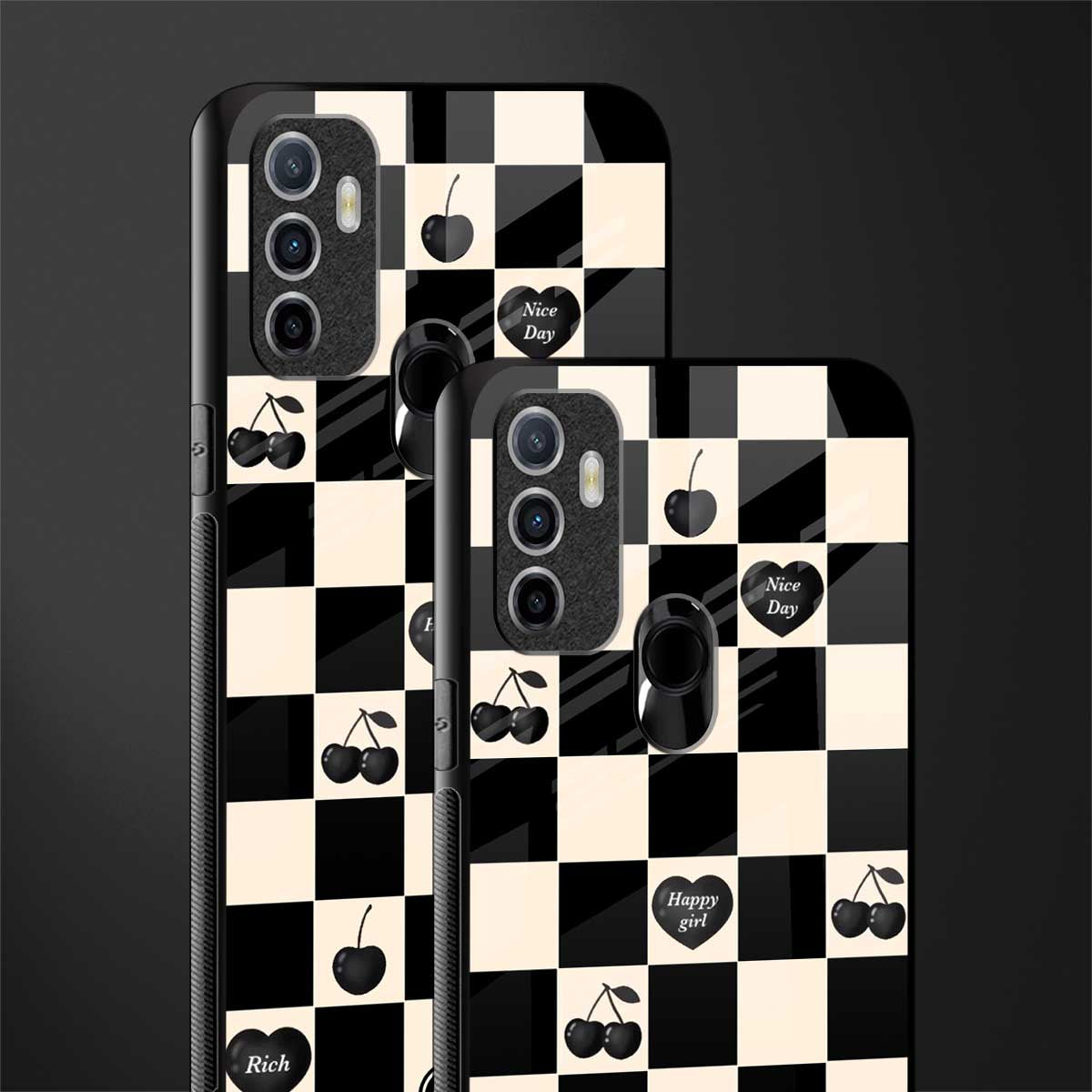 black cherries check pattern glass case for oppo a53 image-2