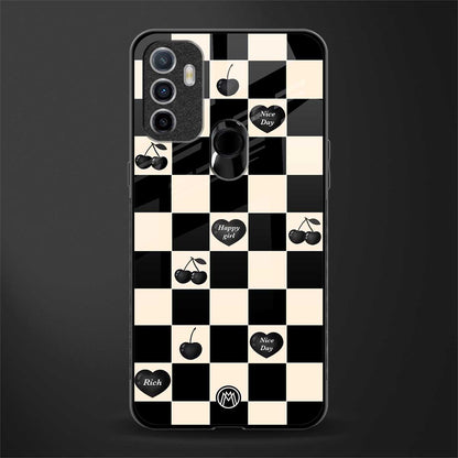 black cherries check pattern glass case for oppo a53 image
