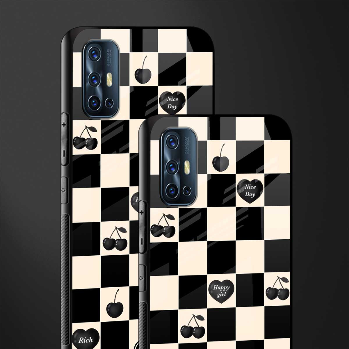 black cherries check pattern glass case for vivo v17 image-2