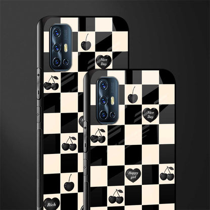 black cherries check pattern glass case for vivo v17 image-2