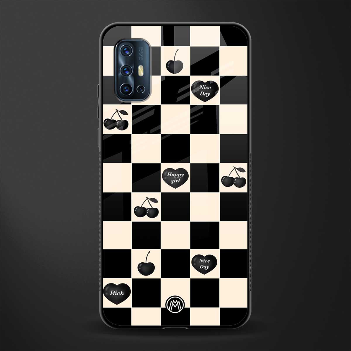 black cherries check pattern glass case for vivo v17 image