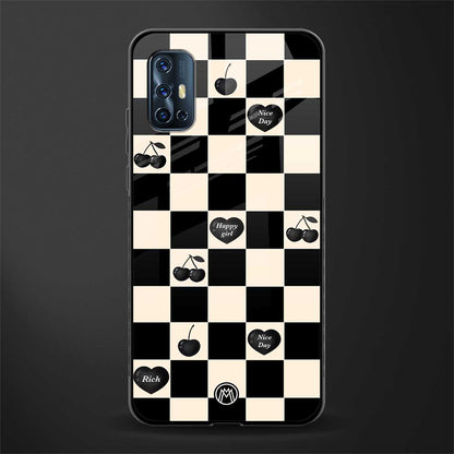 black cherries check pattern glass case for vivo v17 image