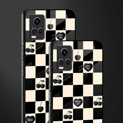 black cherries check pattern glass case for vivo v20 image-2