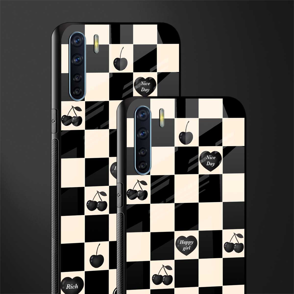 black cherries check pattern glass case for oppo f15 image-2