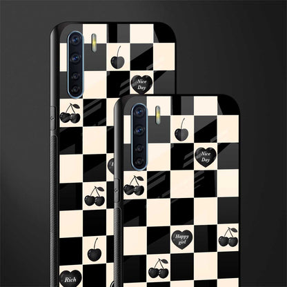 black cherries check pattern glass case for oppo f15 image-2