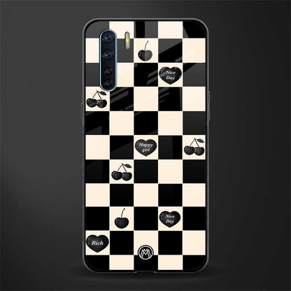 black cherries check pattern glass case for oppo f15 image