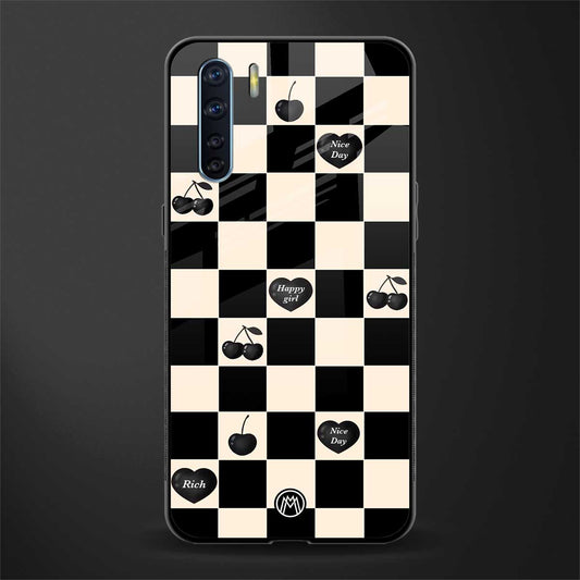 black cherries check pattern glass case for oppo f15 image