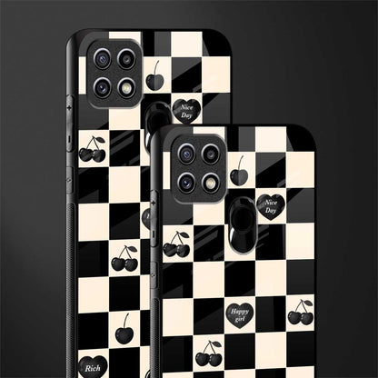 black cherries check pattern glass case for oppo a15s image-2