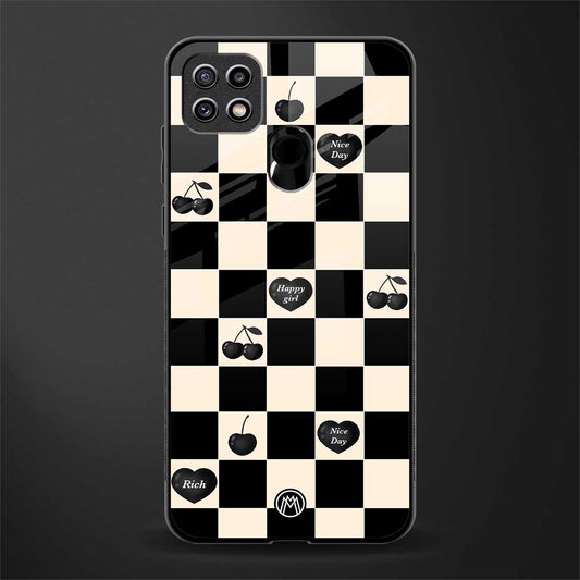 black cherries check pattern glass case for oppo a15s image