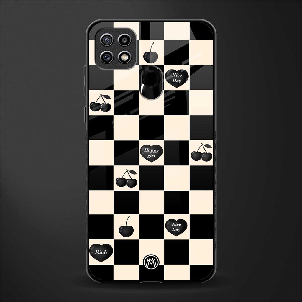 black cherries check pattern glass case for oppo a15 image