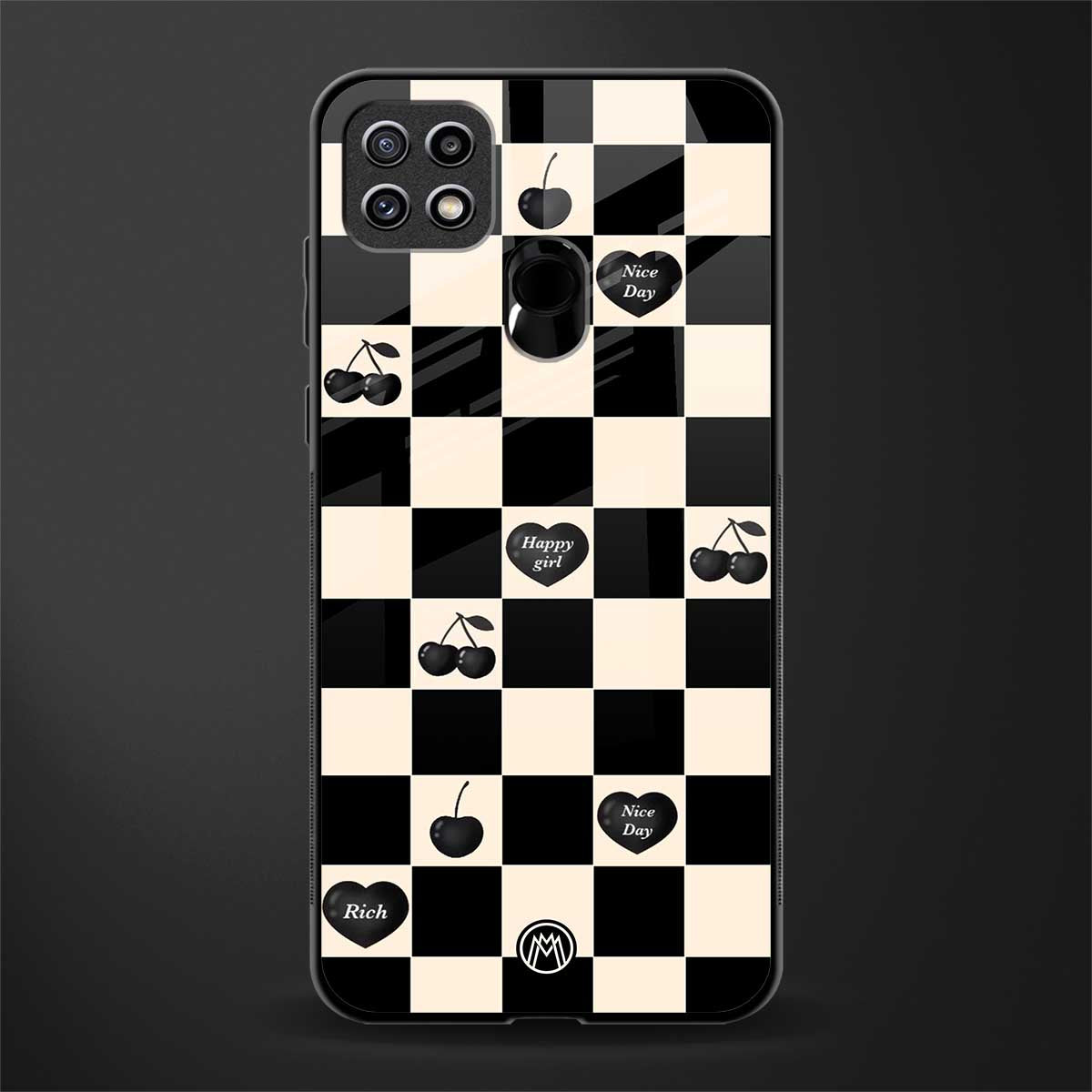 black cherries check pattern glass case for oppo a15 image