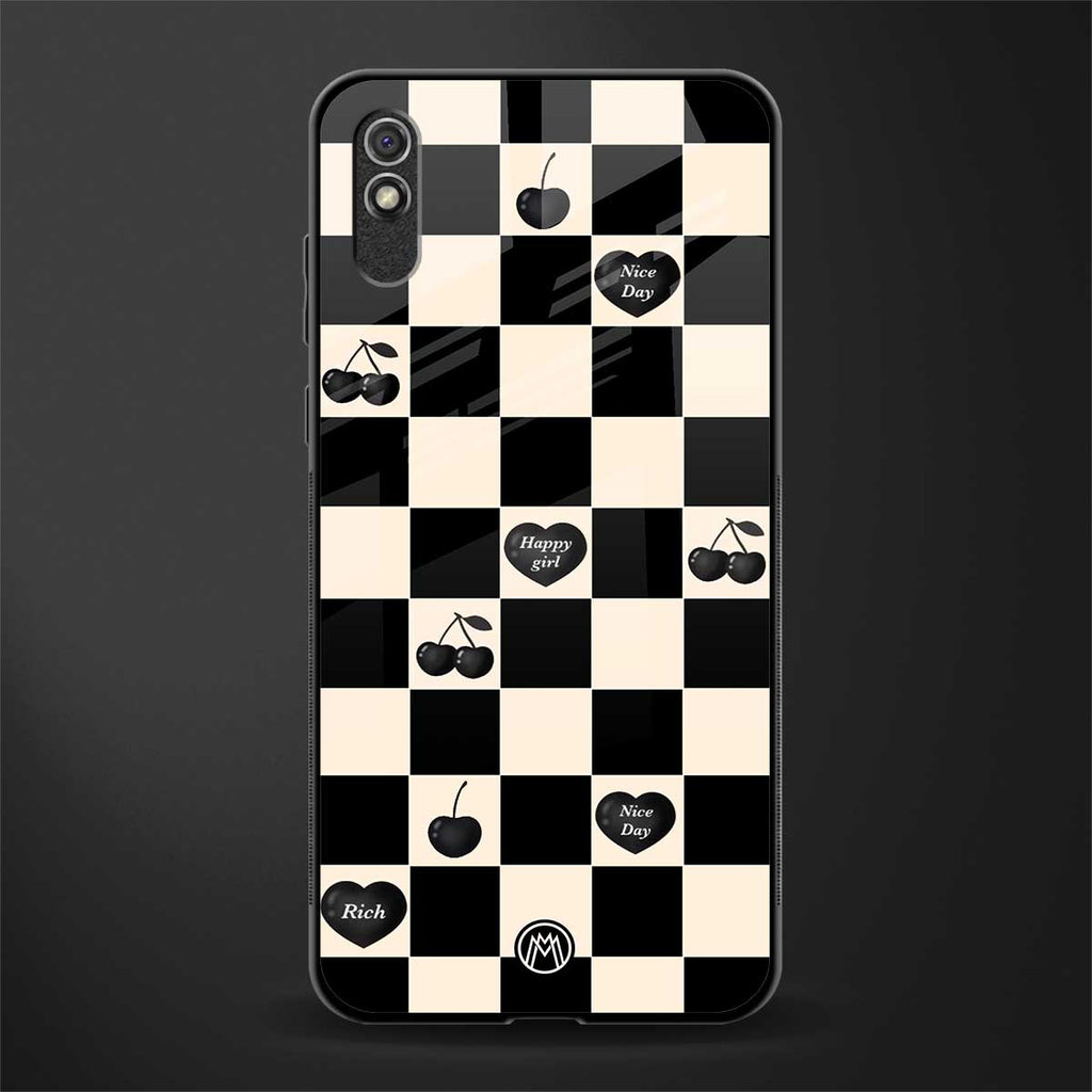 black cherries check pattern glass case for redmi 9i image