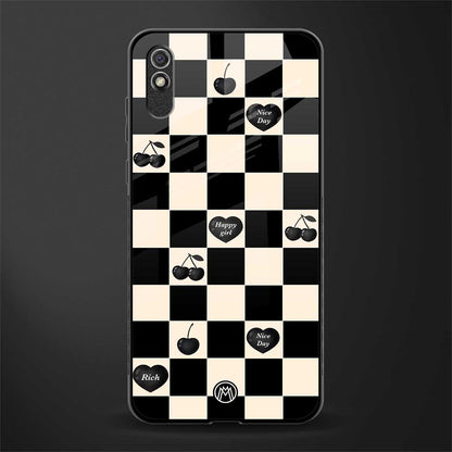 black cherries check pattern glass case for redmi 9a image