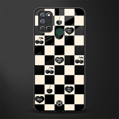 black cherries check pattern glass case for realme 7i image