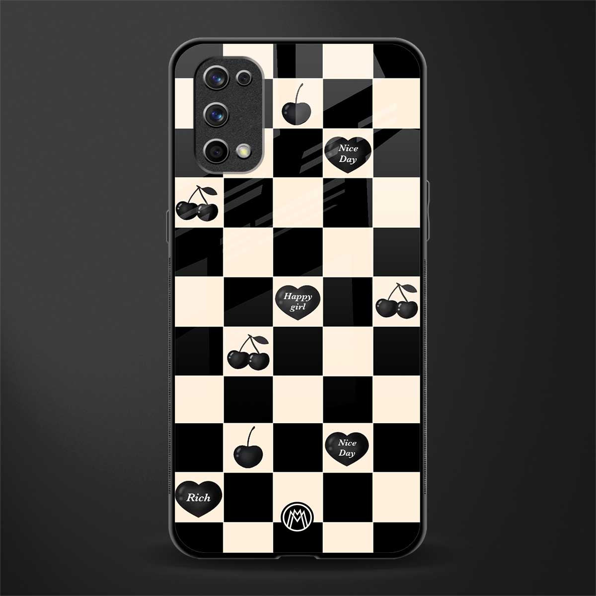 black cherries check pattern glass case for realme 7 pro image