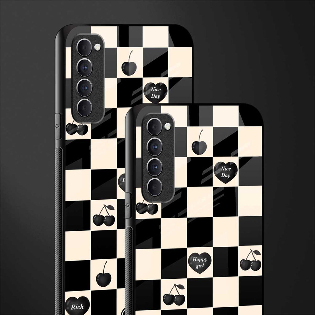 black cherries check pattern glass case for oppo reno 4 pro image-2