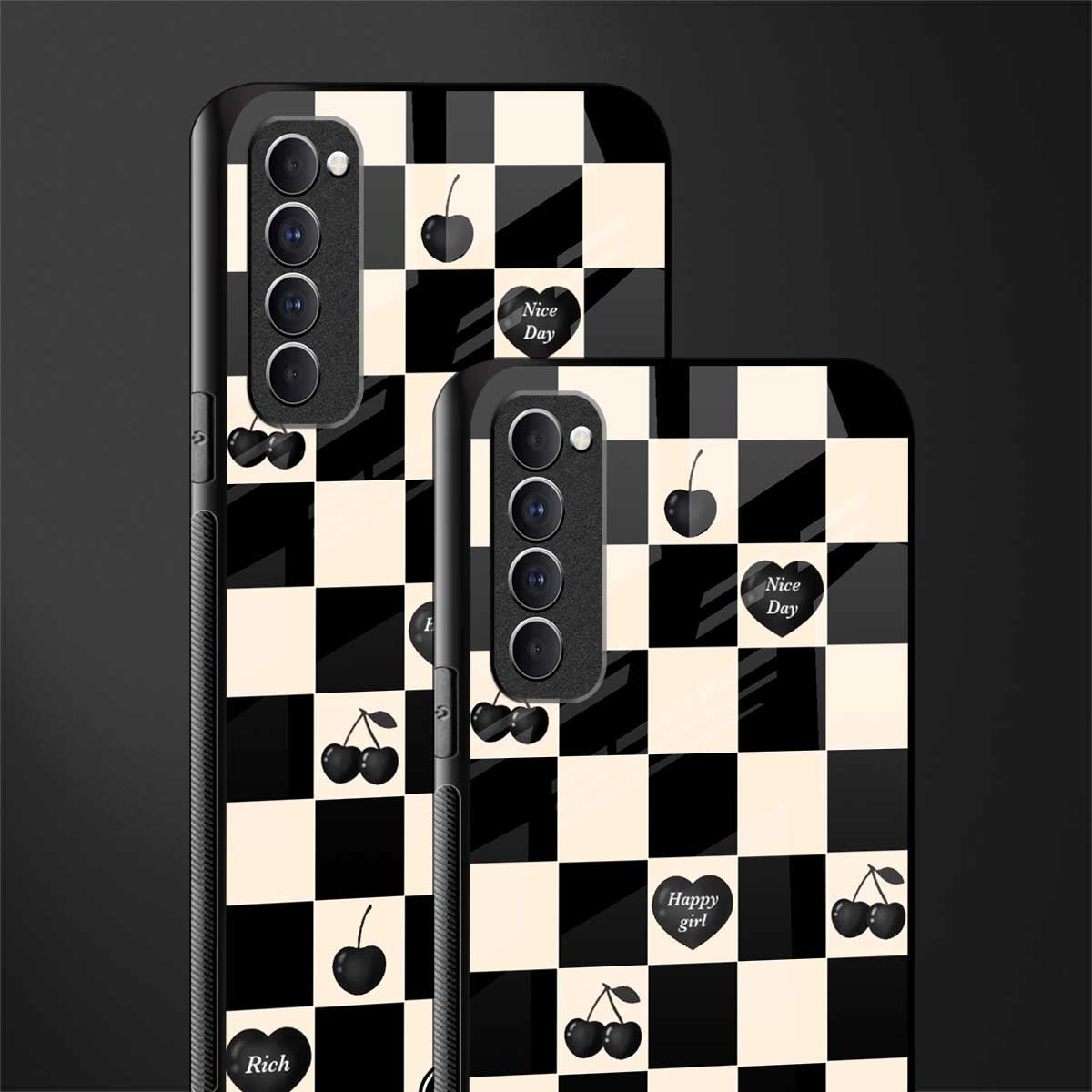 black cherries check pattern glass case for oppo reno 4 pro image-2