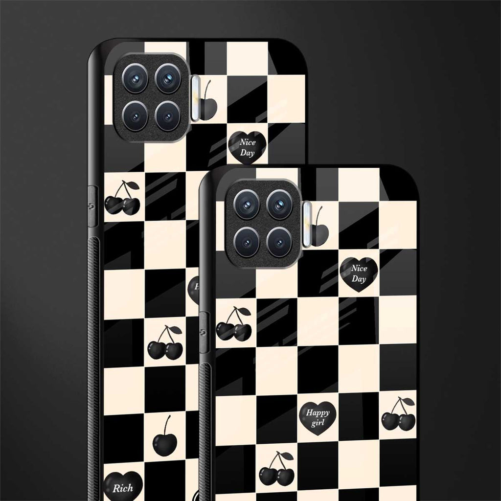 black cherries check pattern glass case for oppo f17 image-2