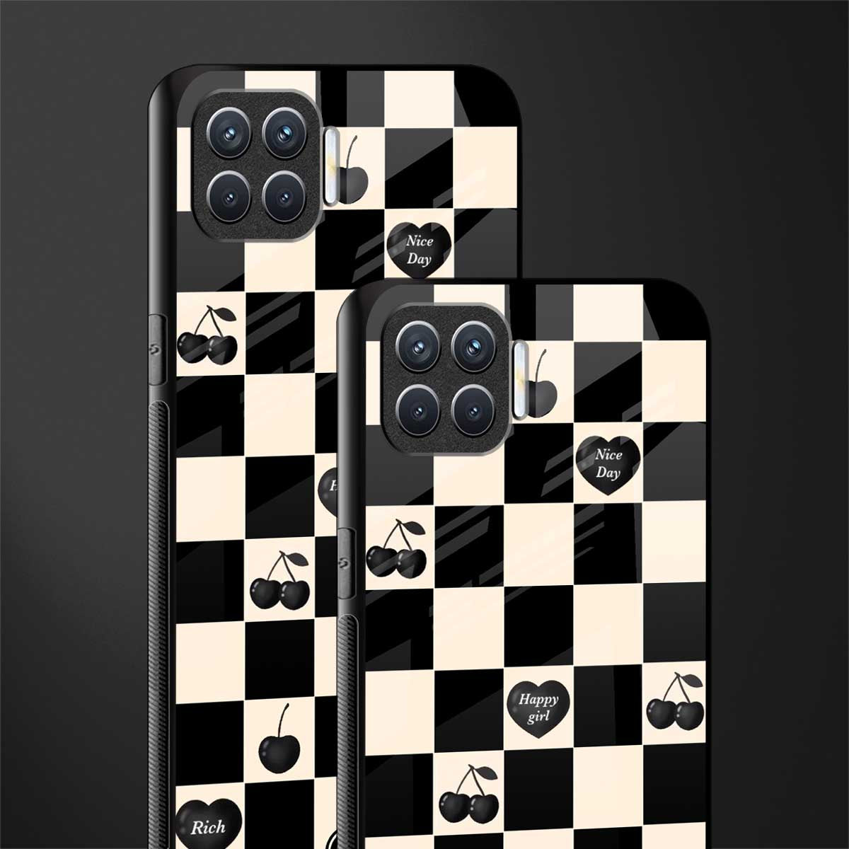 black cherries check pattern glass case for oppo f17 image-2
