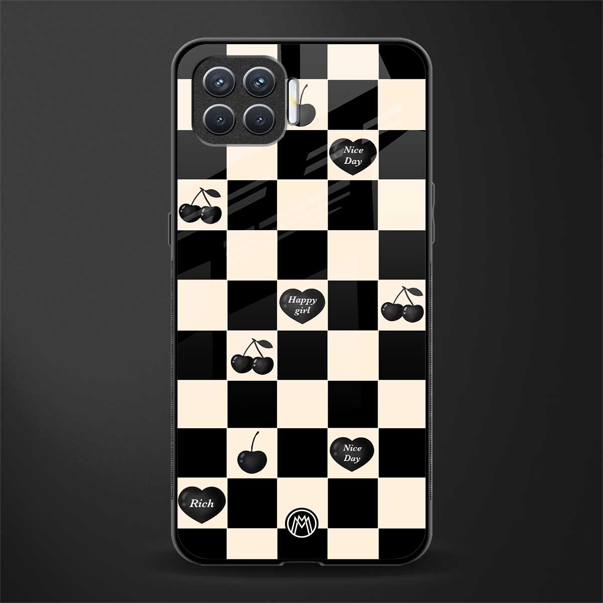 black cherries check pattern glass case for oppo f17 pro image