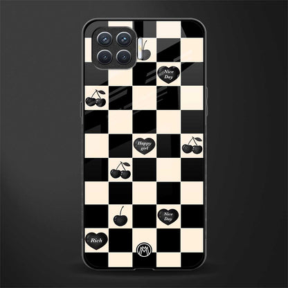 black cherries check pattern glass case for oppo f17 pro image