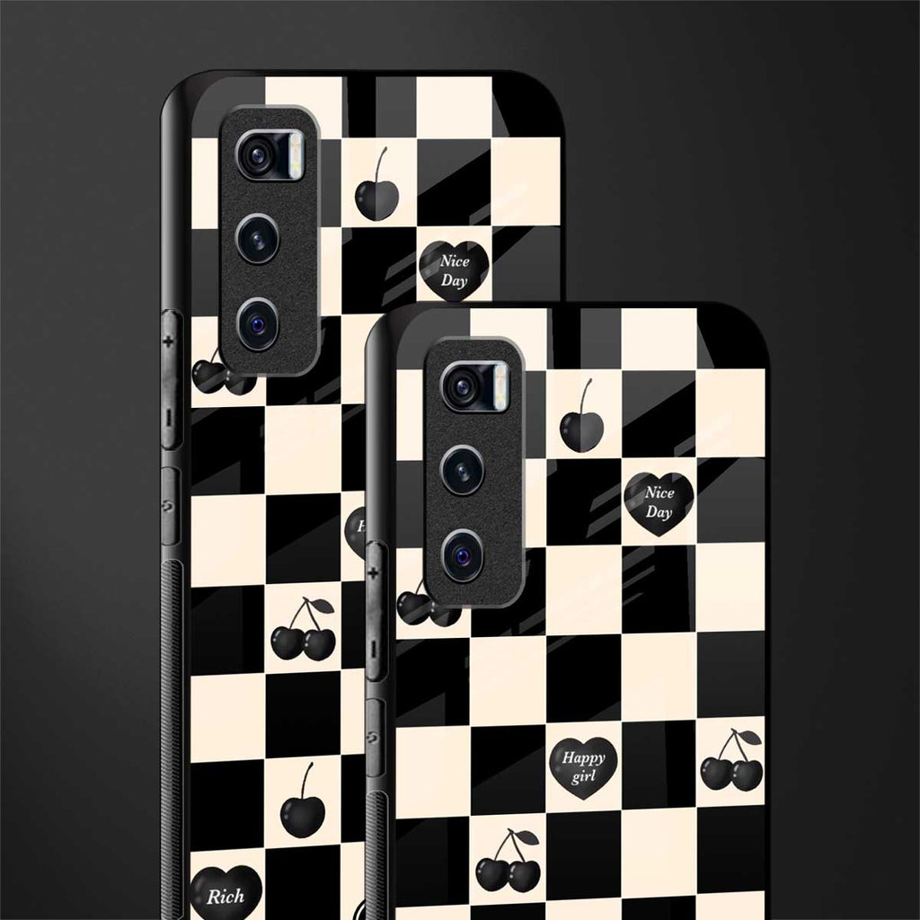 black cherries check pattern glass case for vivo v20 se image-2
