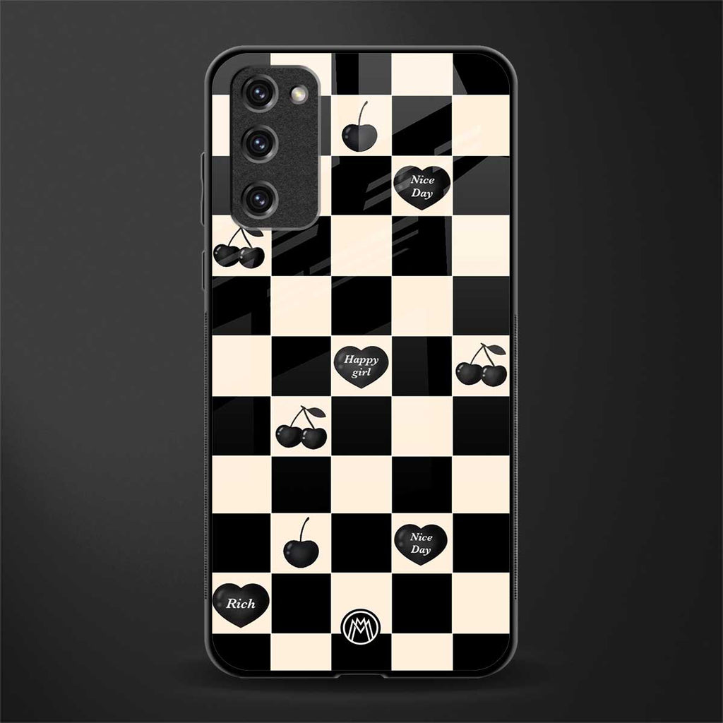 black cherries check pattern glass case for samsung galaxy s20 fe image